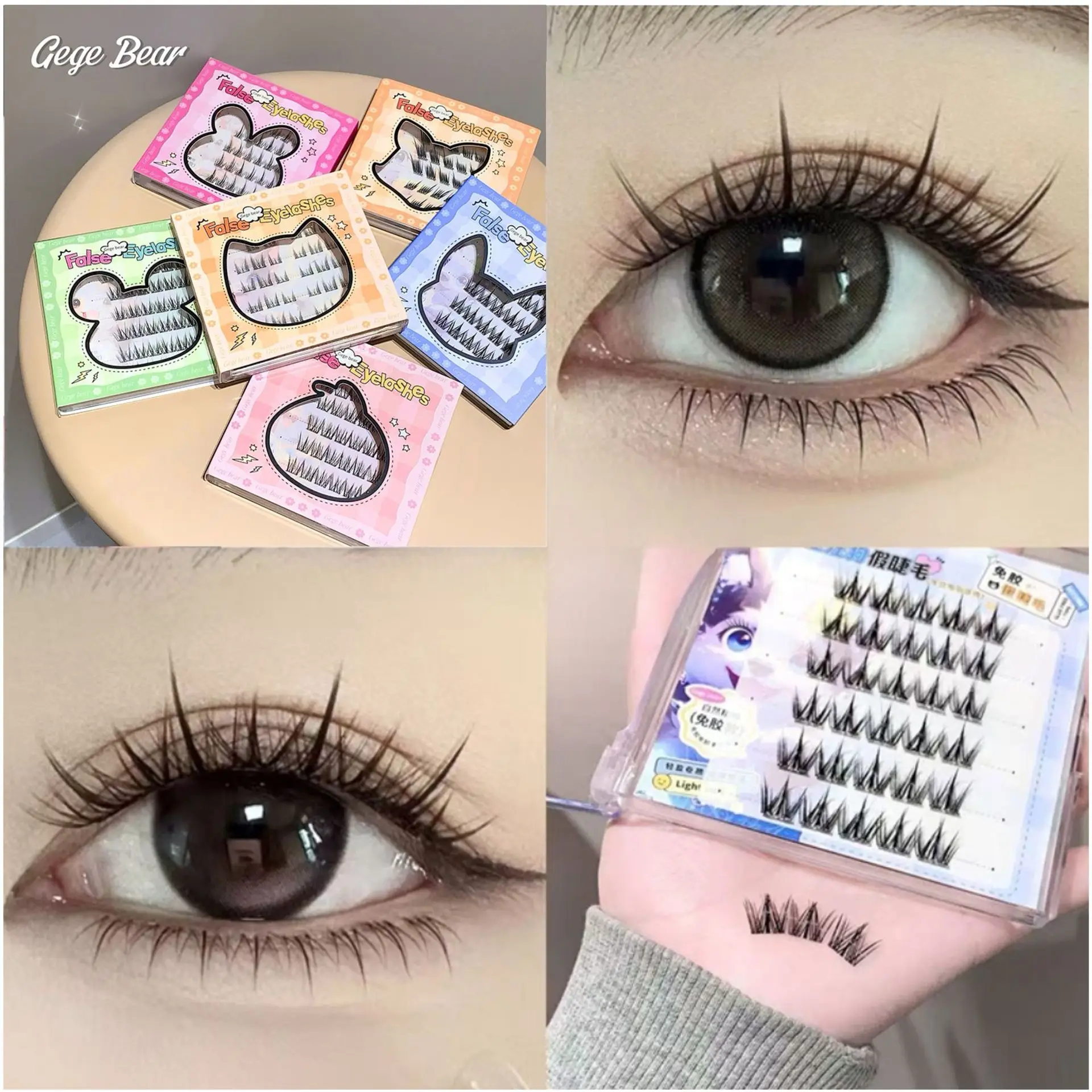 Selbstklebende, kleberfreie falsche Wimpern, geflügelte, flauschige, natürliche, dicke Manga-Augen, wiederverwendbar, vergrößerte Augen, Wimpernverlängerung, einfach anzuwenden Image