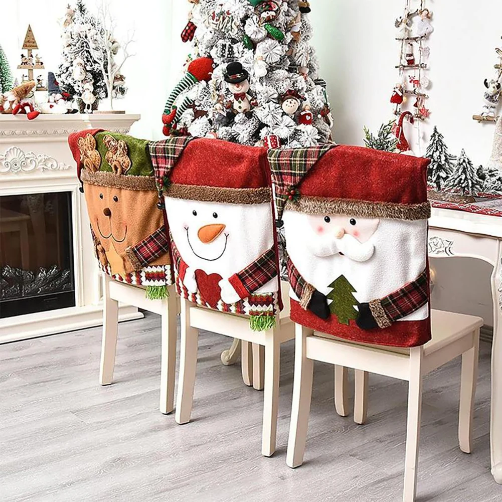 Weihnachtsstuhl Cover Red Short Plüsch Weihnachtshut -Stuhl Cover weich bequeme Sitzplätze Deckung Weihnachtsfeier für Wohnzimmer Zuhause Image