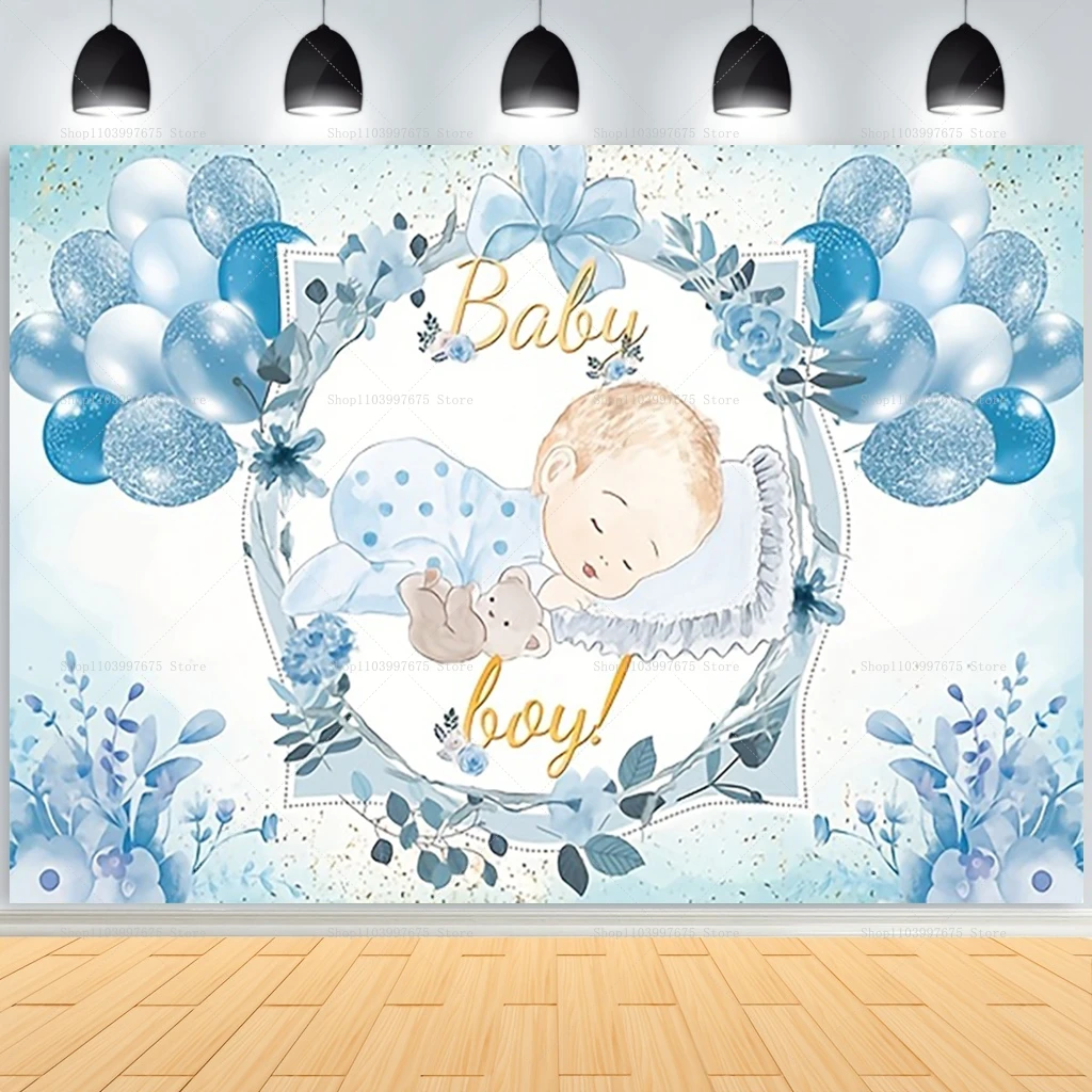 Hallo Baby Ballon Blumen Kulissen Fotografie Hintergrund Geburtstag Party Baby Dusche Dekor Banner Booth Requisiten Party Supplies Image