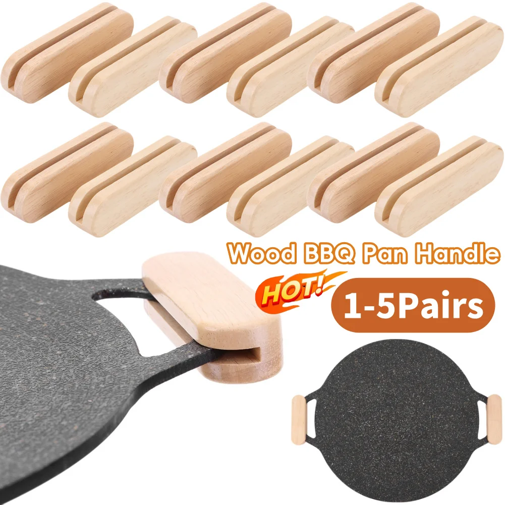 2 Teile/satz Massivholz Pfanne Isolierte Griff Pfanne Isolierte Griffe Anti-verbrühen Holz Griff für Kochgeschirr Sauce Pan Grillen pan Image