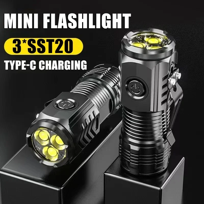 Neue extrem leistungsstarke Taschenlampe, 3-Kern-LED, taktische Mini-Taschenlampe, USB wiederaufladbar, Hochleistungs-LED-Taschenlampe mit Handlampe Image
