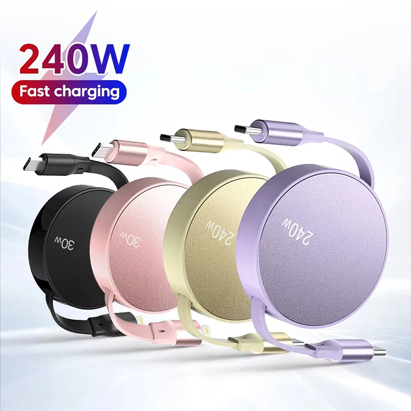 240 W PD USB Typ C auf Typ C Kabel einziehbares Schnelllade-USB-C-Kabel für iPhone 15 Huawei Xiaomi Samsung MacBook Datenkabel Image