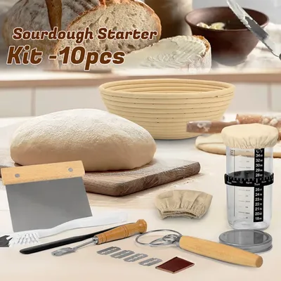 650ml Sourdough Starter Kit Glass Jar 9in Rattan Proofing Basket Bread Baking Tools Fermentation Set Kitchen Artisan Bread