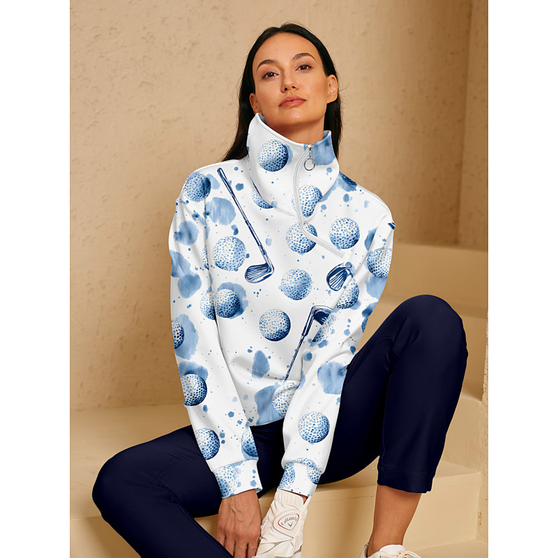 Women's Golf Pullover Sweatshirt Blue Long Sleeve Top Ladies Golf Attire Clothes Outfits Wear Apparel