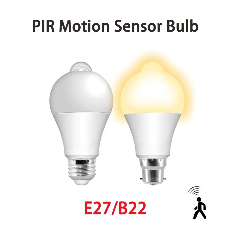 E27/B22 LED-PIR-Bewegungsmelder-Glühbirne, 12 W, 15 W, 18 W, 20 W, automatisches EIN/AUS, menschlicher Infrarot-Sensor, Beleuchtungslampe für Treppen, Flur, Garage