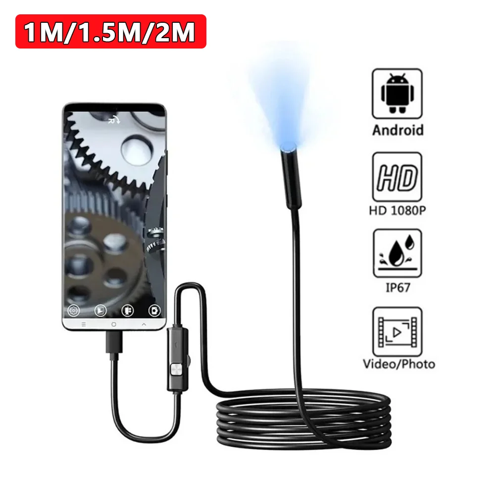 7,0 mm TYPE-C Endoskop OTG Endoskop Inspektionskamera IP67 wasserdicht mit 6 LED-Leuchten für IOS iPhone zur Überprüfung von Automotoren Image
