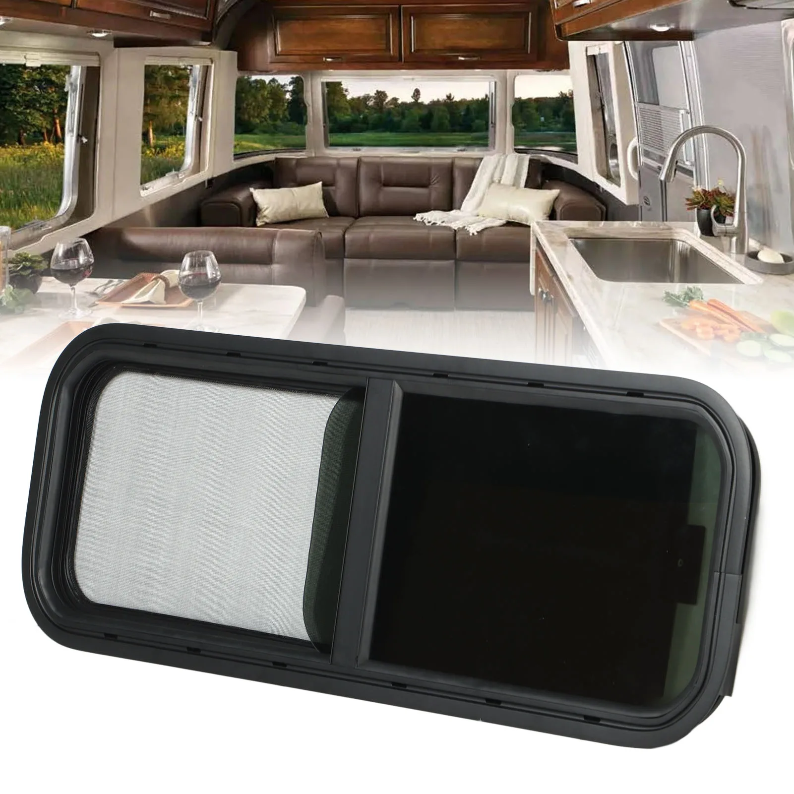 900x300mm Rund winkels chiebe fenster schwarz gehärtetes Glass chirm fenster für Wohnmobil anhänger