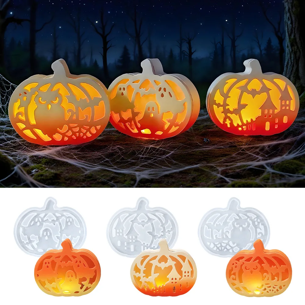Halloween Kürbis Silikonform DIY Cut-Out Deco Teelichthalter Harz Gips Kerze Laterne Handwerk Jack O'Lantern Display Image