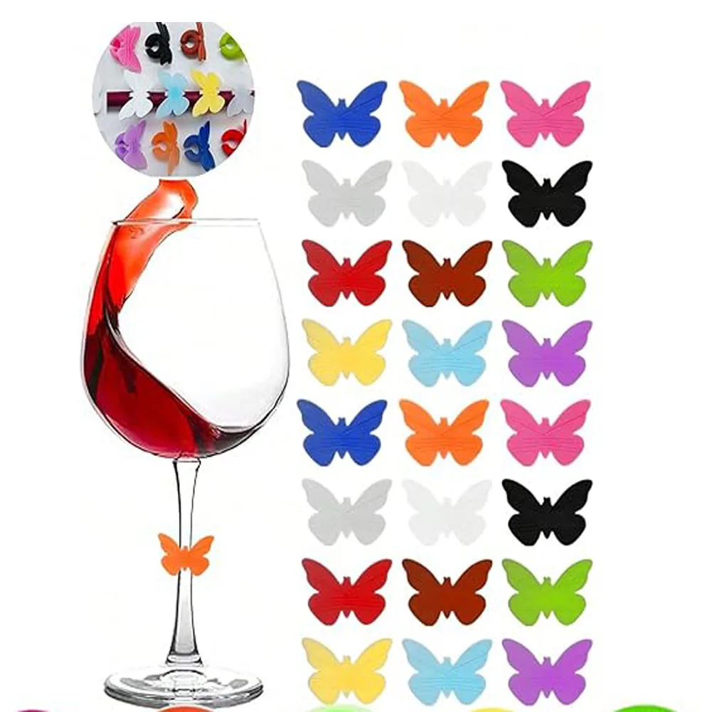 Set aus Weinglas-Charms und Untersetzer aus Silikon, Getränkemarker für die Weinverkostung, Partydekoration, Hochzeiten, Sommerspaß Image