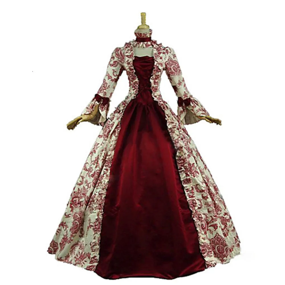 Frauen Cosplay Marie Antoinette Kleid Mittelalterliche Flare Ärmel Viktorianischen Party Formale Kleid Renaissance Gothic Floral Robe
