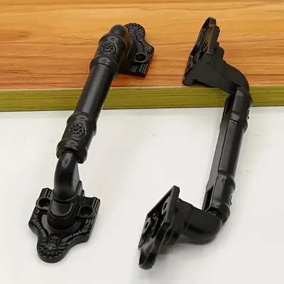 Vintage Black Metal Door Handles with Gloss Finish, Rustic Barn Door Pulls for Cabinet, Wardrobe, Sliding Doors - Durable Metal