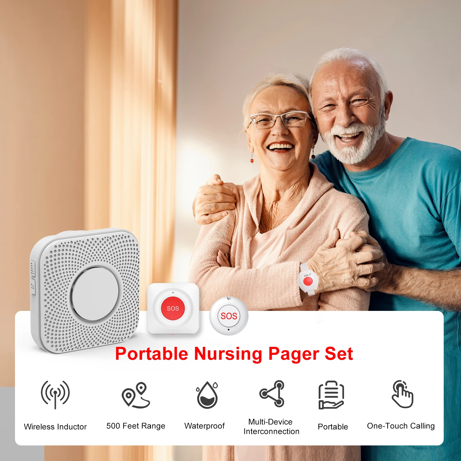 SOS-Notrufknopf, Pfleger-Pager mit großer Reichweite für ältere Patienten, medizinisches Alarm-Sicherheitssystem für zu Hause mit lautem Al Image