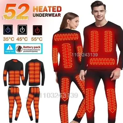 52 Areas Heated Underwear Men Winter USB Electric Heated Thermal Underwear Women's Ski Self Heating Underwear