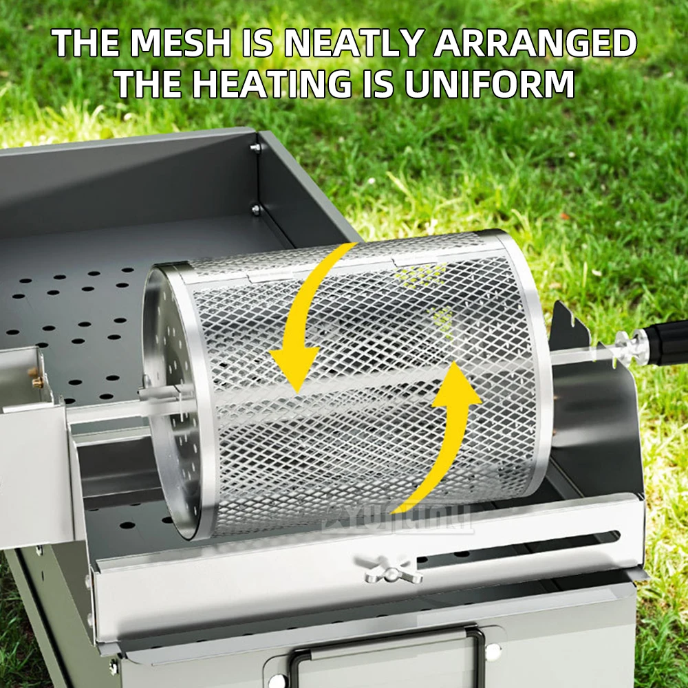 Barbecue Runder Grillkorb Camping BBQ Rollgrill Zylinder Automatisches rotierendes Grillnetz