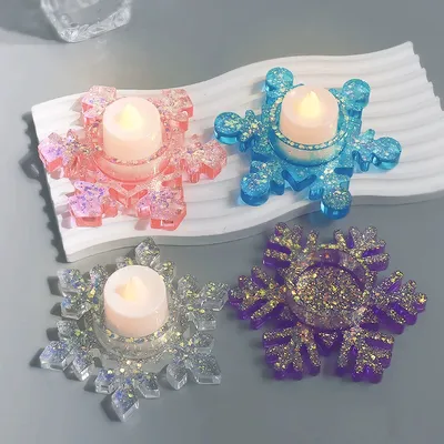 Mix Snowflake Silicone Candlestick Mold Snow Resin Crystal Mould Chocolate Candle Holder Making Tool Home Decor Christmas Gifts