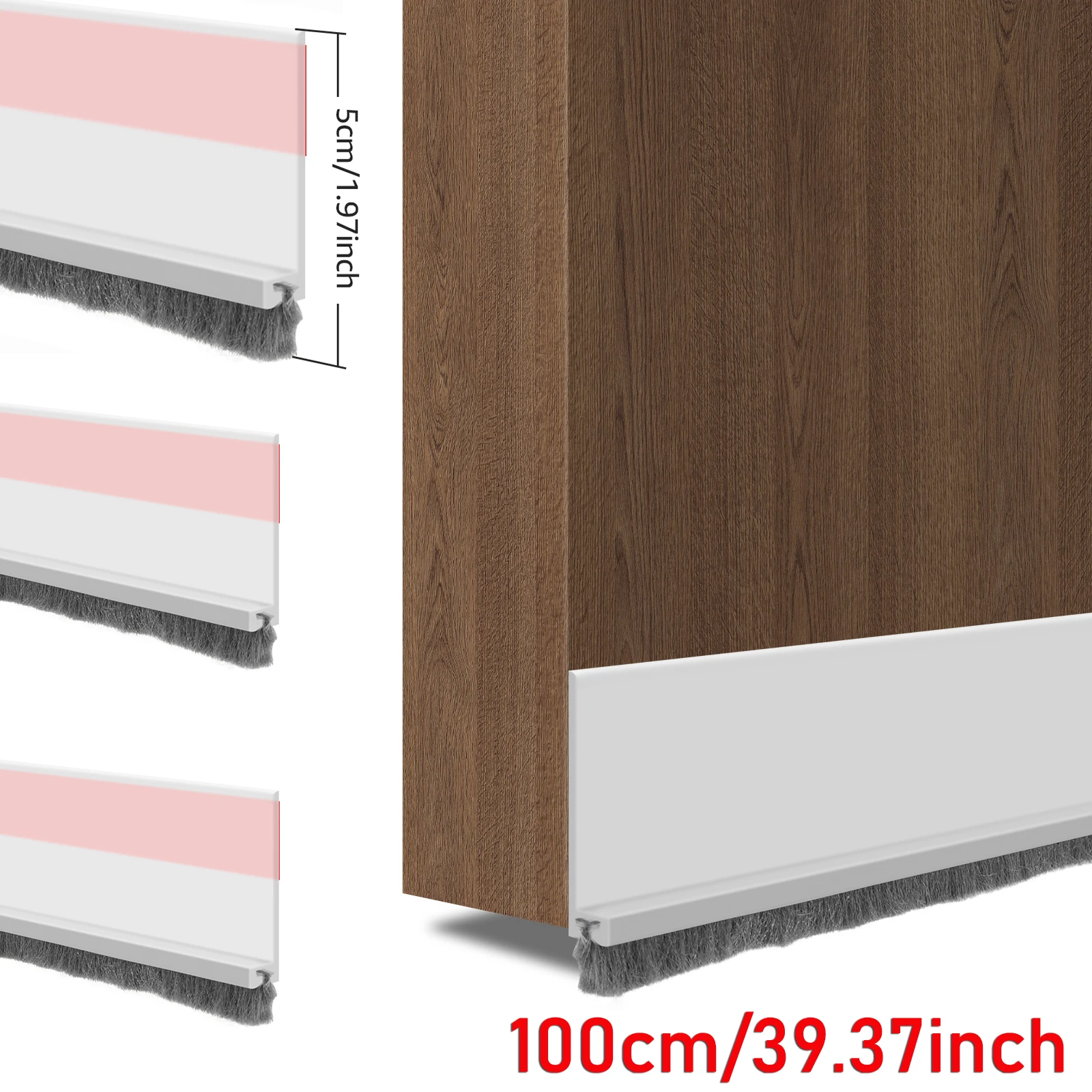 Türfeger für den Boden der Tür, 39,3 Zoll lang, integriertes Design mit Bürste, selbstklebend, Zugluftstopper unter der Tür, Türdichtung, Staub Image