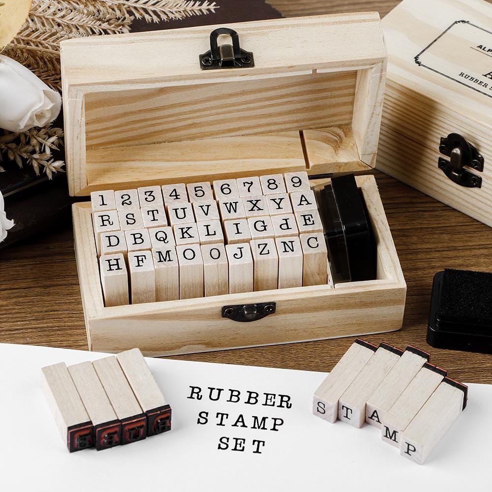 26 timbri con lettere maiuscole, 10 timbri con numeri, timbri e tampone d'inchiostro, timbri in gomma, timbri d'inchiostro, set da 26 lettere e 10 num