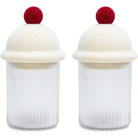 2 Pack Qtip Holder Dispenser with Lids for Cotton Swabs Balls Pads Floss Picks Frosted Plastic Canister Apothecary Jar Bathroom Essentials Accessories Decor Vanity Makeup Storage Organizer(Red)