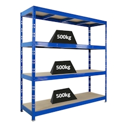 Proregal Profi Schwerlastregal Rhino | HxBxT 200x200x60cm | 4 Spanplatten-Ebenen 8mm | Fachlast 500kg | Blau Image
