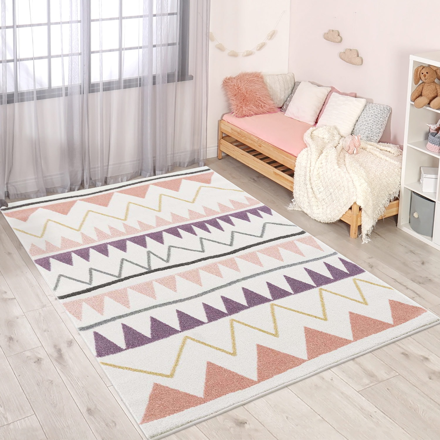 Kinderteppich CARPET CITY "Anime9382", beige (creme), B:80cm H:11mm L:150cm, Polypropylen (PP), Teppiche, Spielteppich, Spielteppich, Zickzack, Weicher Flor, Pflegeleicht, Kinderzimmer