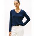 Strickpullover TOMMY HILFIGER "SOFT WOOL V-NK SWEATER", Damen, Gr. XXXL (46), blau (schwarz night navy), Strick, Obermaterial: 100% Wolle, unifarben, casual, normal, V-Ausschnitt, Langarm Bündchen, Pullover, aus reiner Wolle