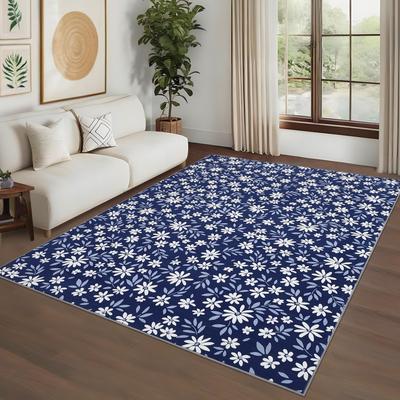 Modern Floral Area Rug Washable Rugs for Living Room Bedroom Non-Slip Low Pile Throw Carpet