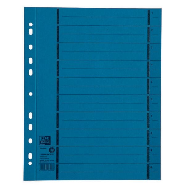 Oxford Trennblätter 1-10 DIN A4 Kraftkarton 100 Stück blau, 24x30 cm Image