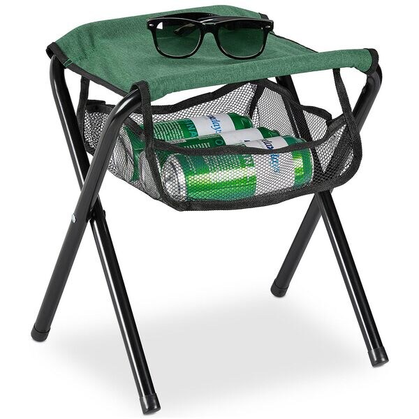 relaxdays Klapphocker bis 120 kg faltbar mit Netztasche Graun Image