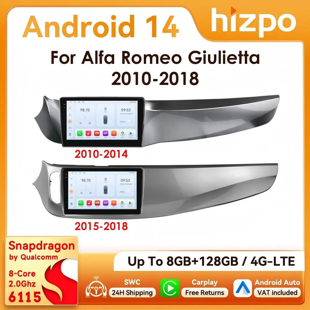 9" Hizpo 2Din Android14 Autoradio für Alfa Romeo Giulietta 2010 - 2018 Furgonato RDS DSP GPS 4G BT Auto CarPlay Snapdragon 6115 Image