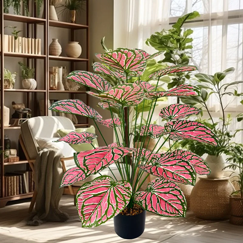 1 Stück 60–80 cm realistische rosa künstliche Pflanzen 12/24 große Blätter geeignet für vier Jahreszeiten Home Office Dekoration geeignet