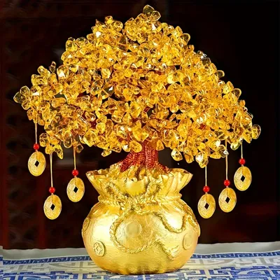 Crystal Lucky Tree Wealth Natural Tree Bonsai Ornaments Money Tree Yellow Crystal Feng Shui Craft Citrine