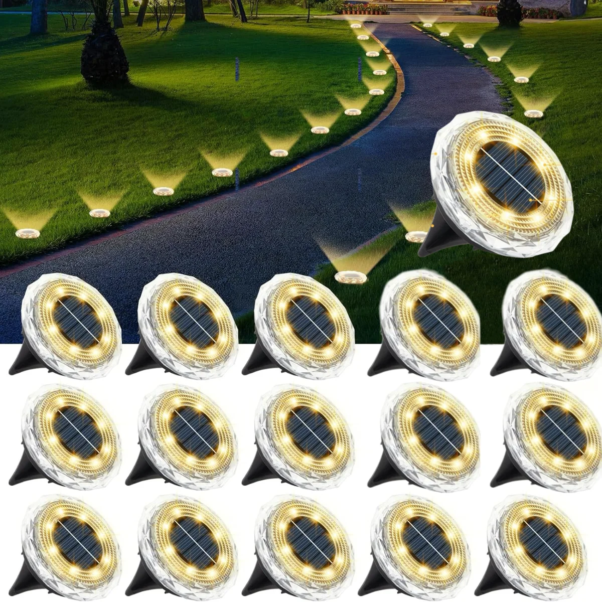 4/8/16PCS Solarleuchten für den Außenbereich, 8 LEDs, Solar-Untergrundlampe, Strahler, warmweiß, Solar-Einbauleuchte für Hof, Garten, Rasen, Weg