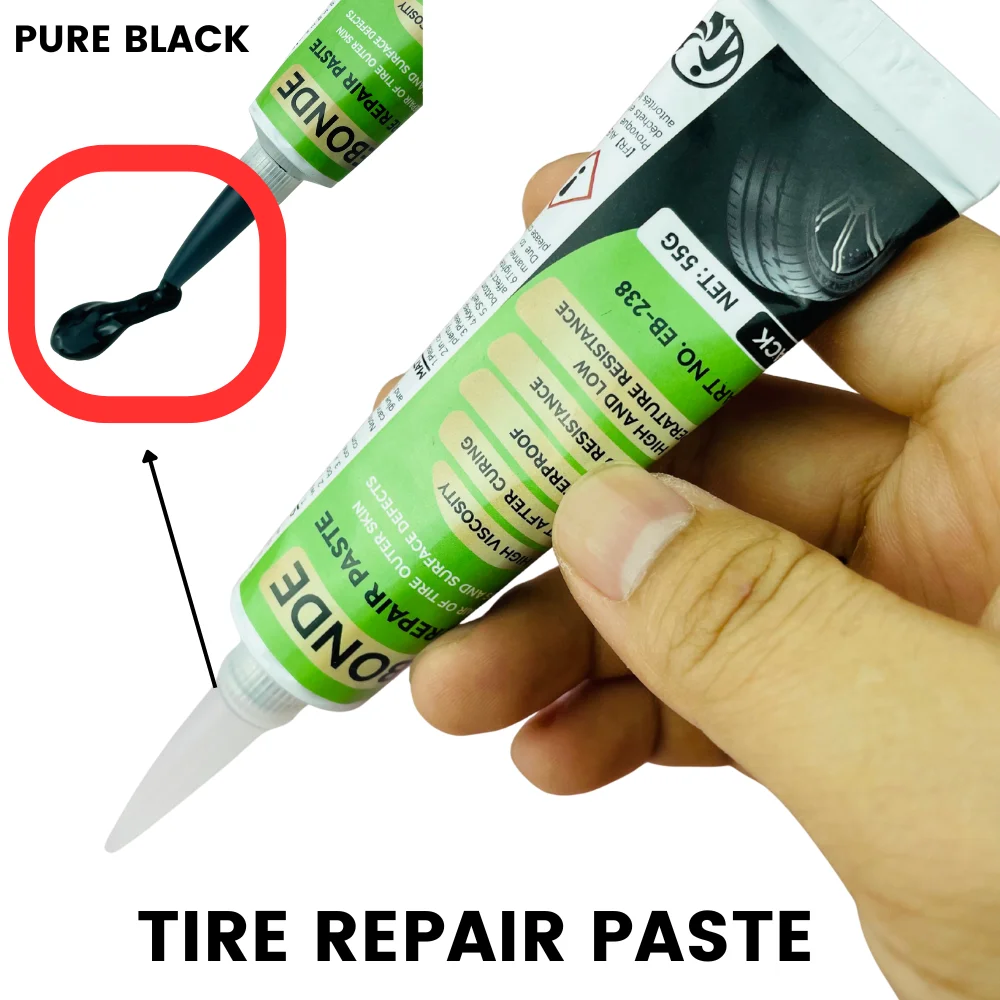 Tire Repair Paste for Car & Bike Scratches High-Temp Resistant Flexible Black Glue Quick-Dry Wear-Resistant Rubber Sealant 55G