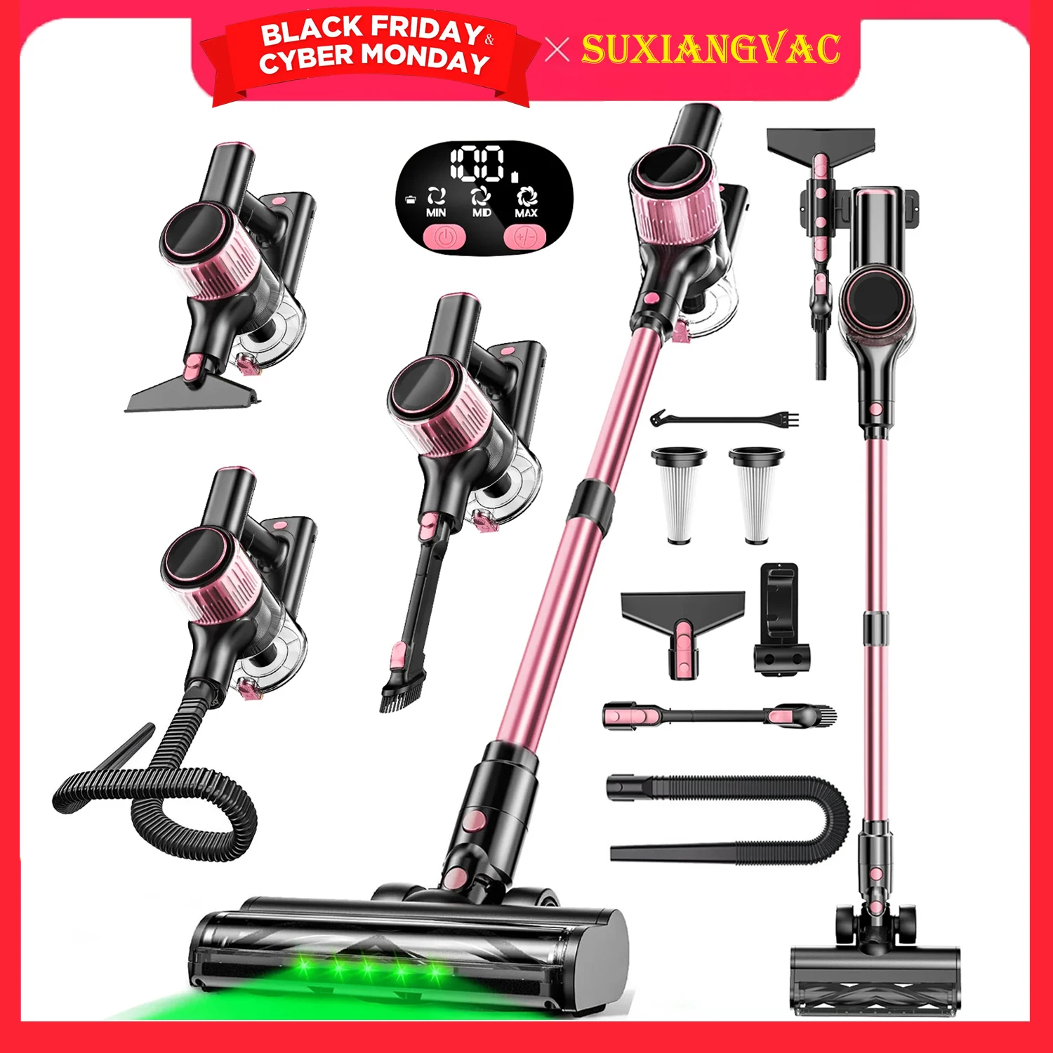 Akku-Staubsauger, 10-in-1-Staubsauger mit leistungsstarker Saugleistung, Schlauch, leichter wiederaufladbarer Staubsauger für zu Hause Image