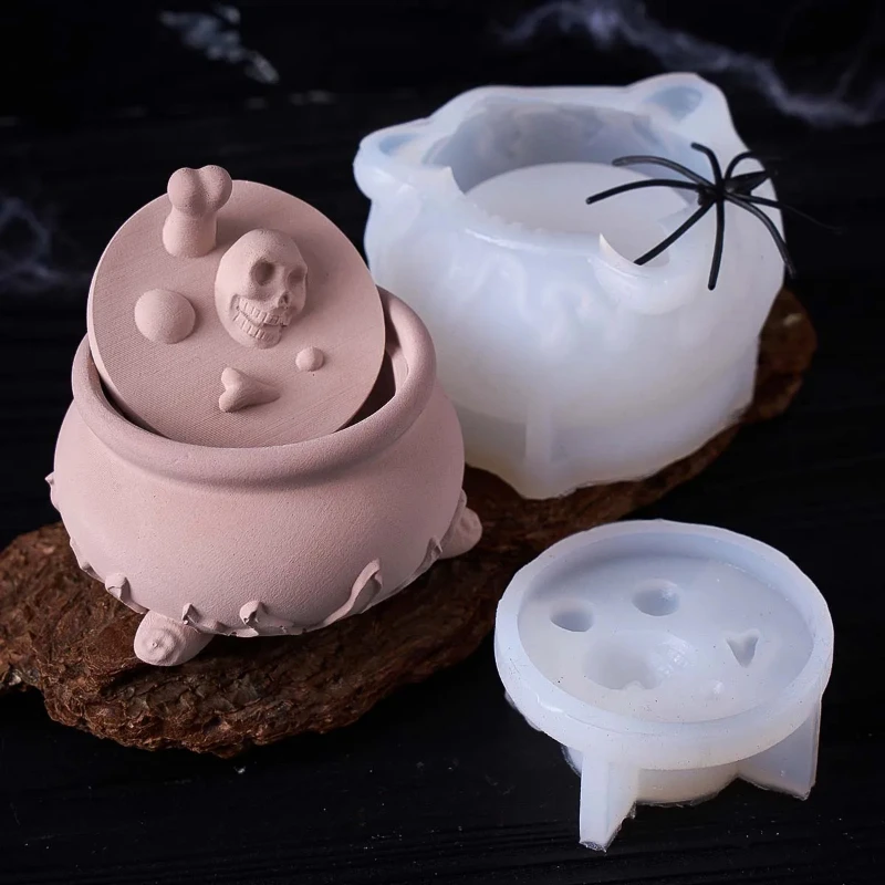 Halloween Ornamente Schädel Kerze Glas Silikon Form DIY Handgemachte Schmuck Lagerung Box Gips Harz Handwerk Casting Formen Wohnkultur Image