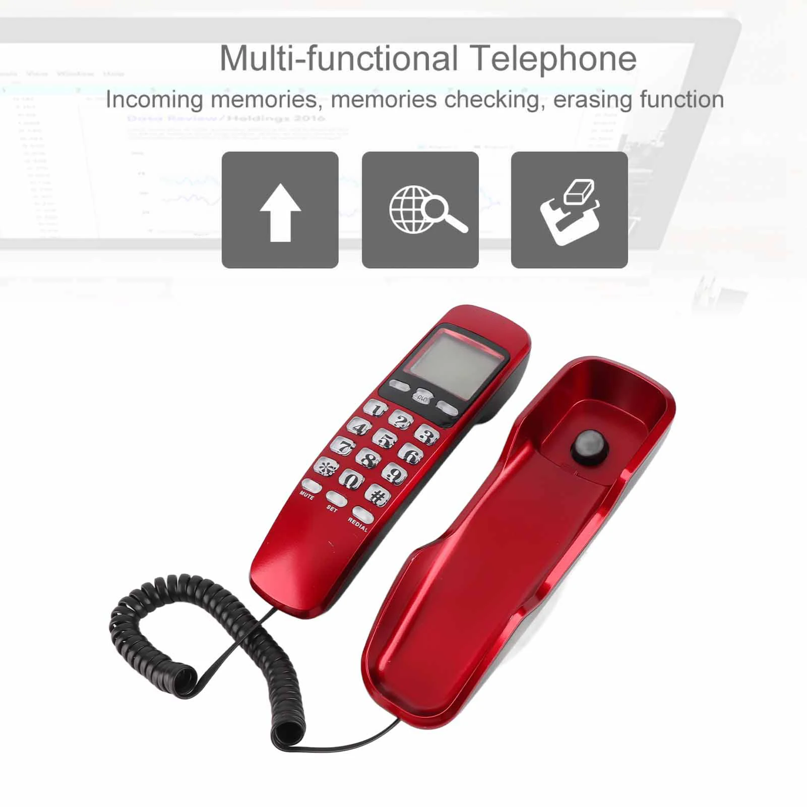 Home Telephone Mini Wall Telephone Home Office Hotel Incoming Caller ID LCD Display Landline Phone Telephone Wired Telephone