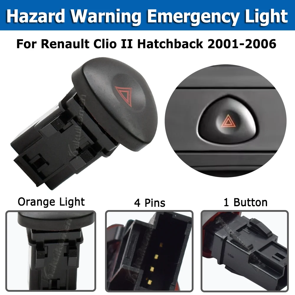 Auto Gefahr Not licht Blinker Schalter Knopf für Renault Clio alle Modelle 8200634256 8200442743 8200060036 8200442723 Image