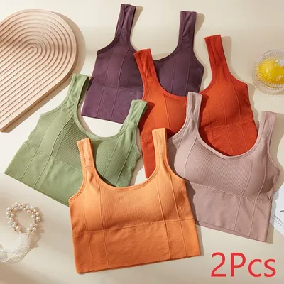 2set Atmungsaktive Sport-Bh Anti-Schweiß Fitness Top Frauen Nahtlose Yoga Bh Stoßfest Crop Top Push-Up Sport bh Gym Workout Top