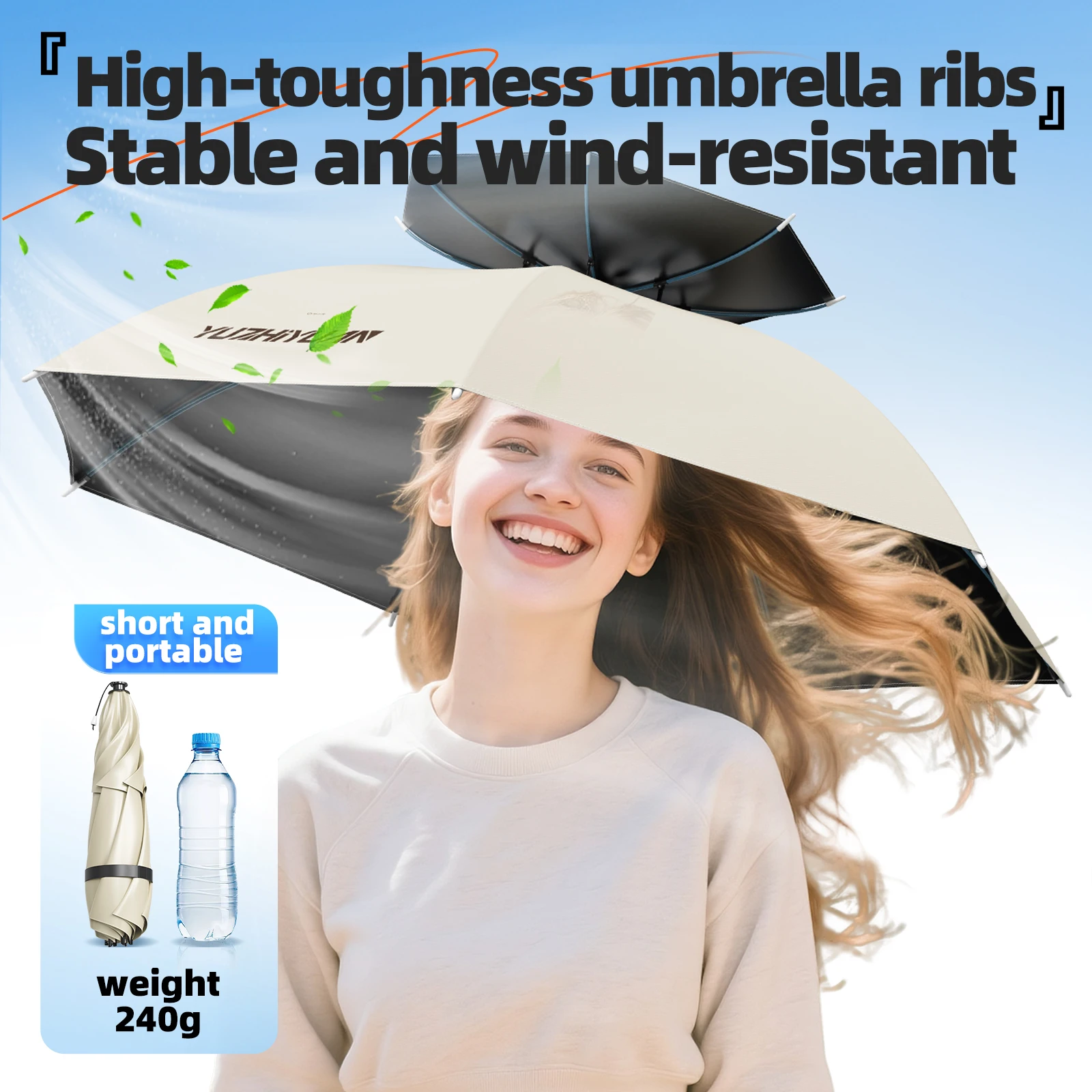Portable Fishing Folding Umbrella Hat UPF 50+ UV Protection Hands Free Multi-functionalHead-wear Umbrella