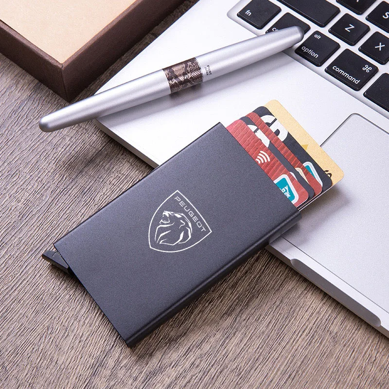Porte-carte de crédit de voiture portefeuille en métal mince étui pour cartes bancaires pour Peugeot 208 3008 308 2008 508 406 407 307 206 4008 Vallet en métal