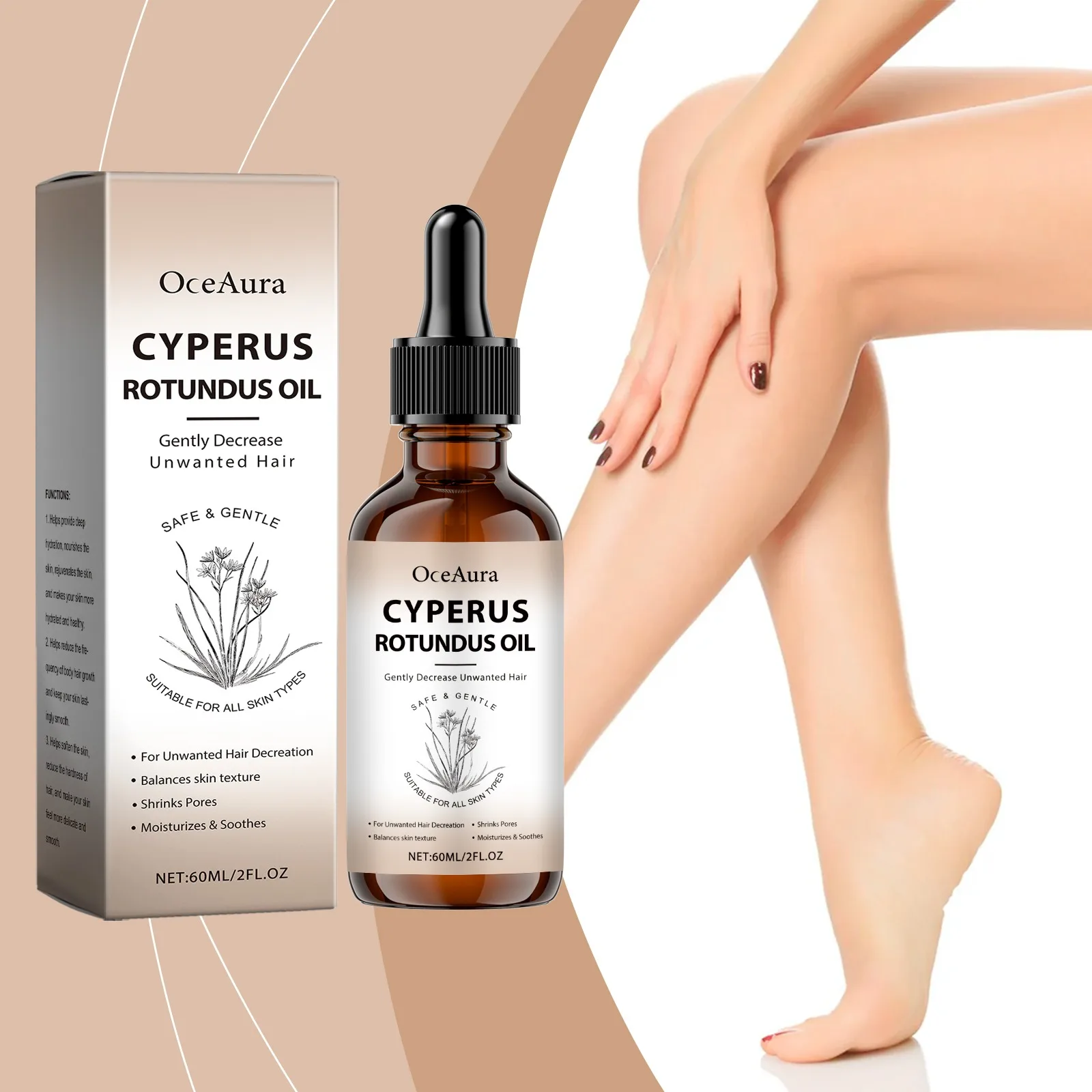 60 ml natürliches Haarpflege-Körperöl, pflanzliche Formel für glatte Haut, feuchtigkeitsspendende und nährende Behandlung nach der Haarentfernung Image