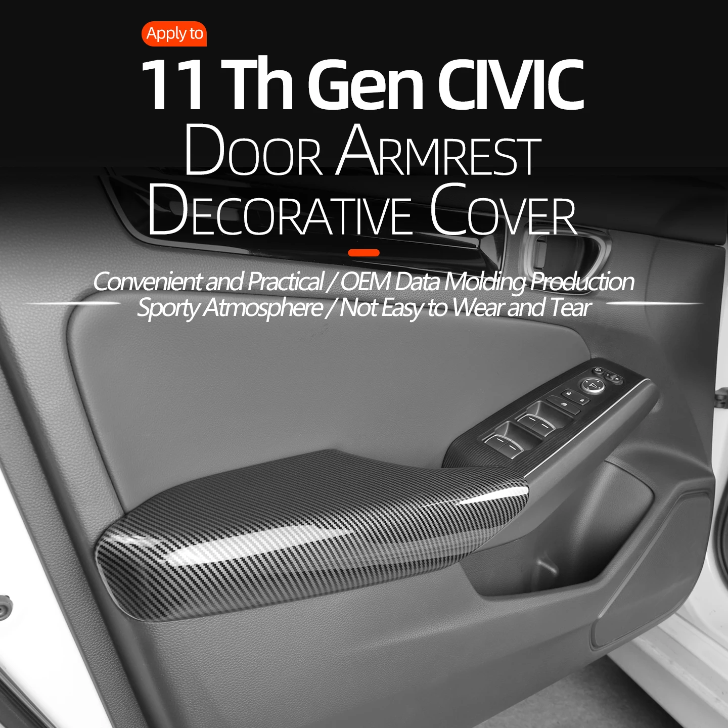 Für Honda 22-25 Civic 11th Gen Auto Tür Armlehne Panel Abdeckung Trim Türgriff Schüssel Rahmen Abdeckung Trim ABS Carbon Faser Auto Styling Image