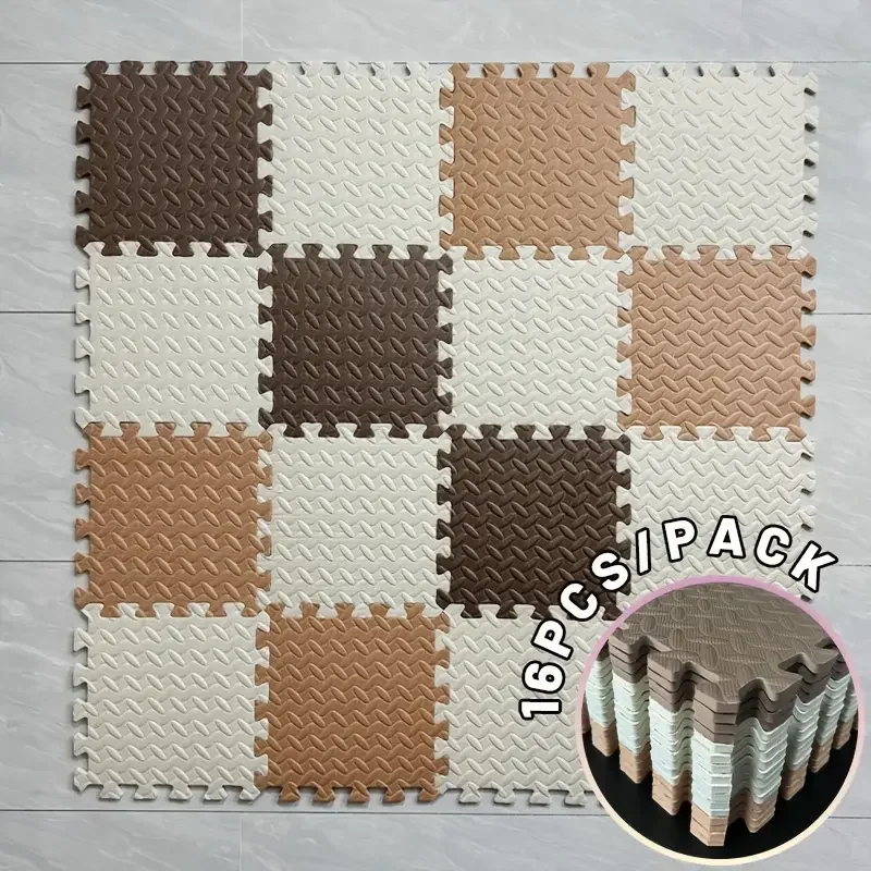 16-teiliger Bodenteppich mit Blattmuster, ineinandergreifender Schaumstoff, Puzzle-Krabbelmatte, weiche, rutschfeste Kinderspielmatte, Wohnzimmerböden Image