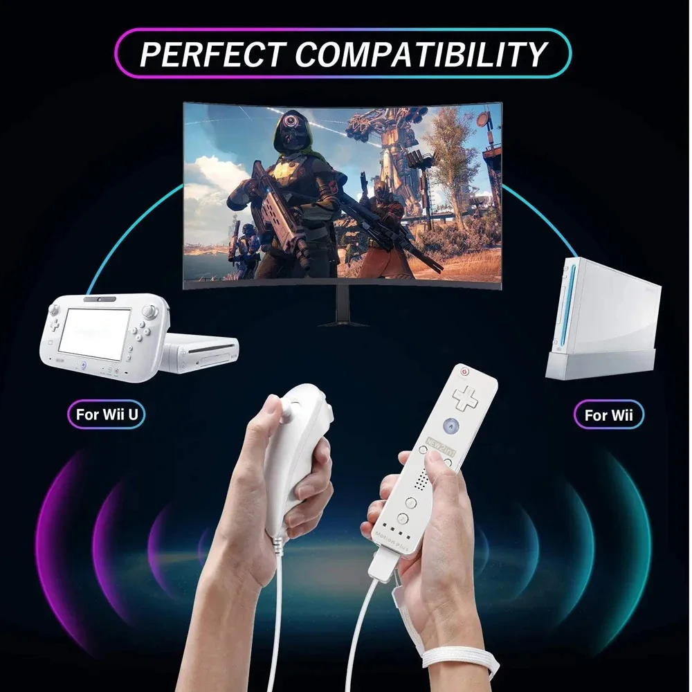 2-in-1 kabellose Fernbedienung, kompatibel mit Wii U Joystick Gamepad Controller Set Motion Plus Videospiel für Wii-Zubehör