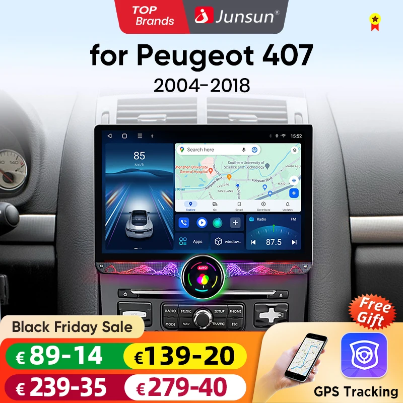 Junsun 11.5 "qled 2k drahtloses Carplay für Apple Autoradio Android 13 Auto für Peugeot 2004 2014-2018 Multimedia Stereo 8 Core 4g Image