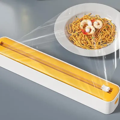 Refillable Wrap Dispenser Clingfilm Kitchen Roll Holder Dispenser Cutter Multifunctional Cling Bag Storage Wrap Roll Organizer