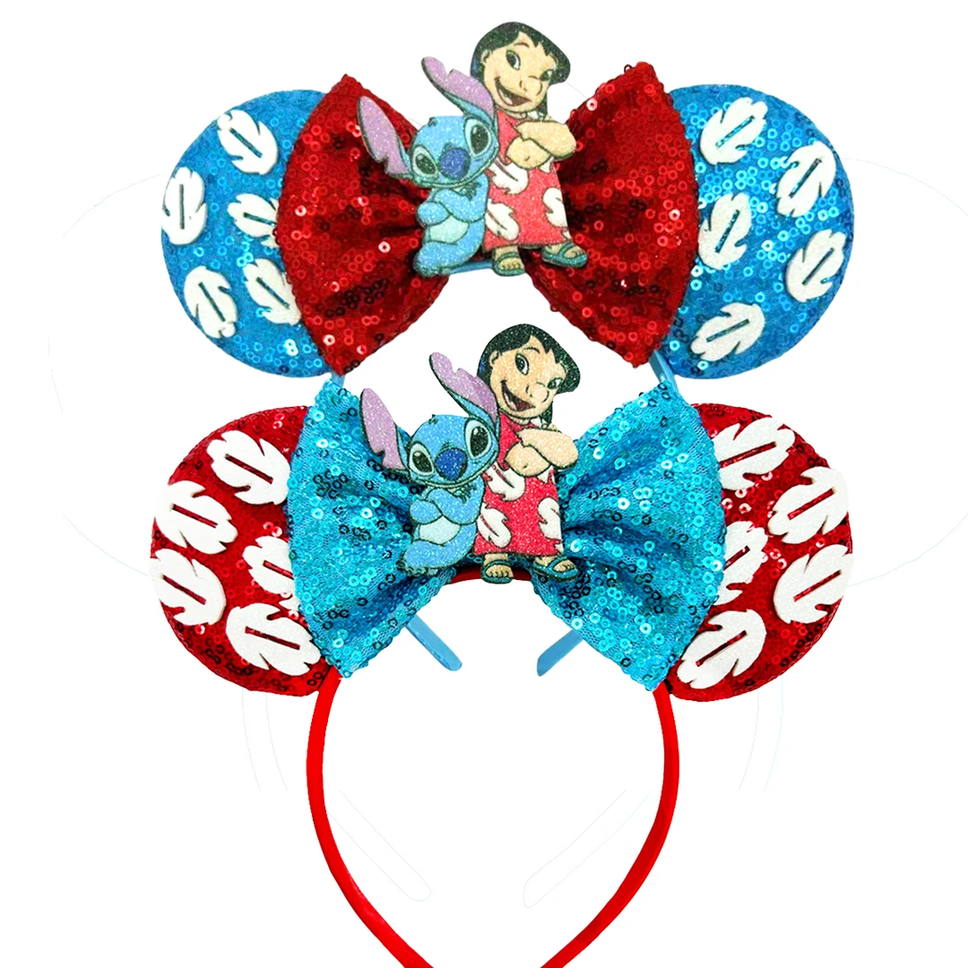 Lilo Stitch Mickey Mouse Ohren Stirnbänder Damen Party Cartoon Stirnband für Mädchen Kinder Pailletten Schleife Haarband Haarschmuck Image