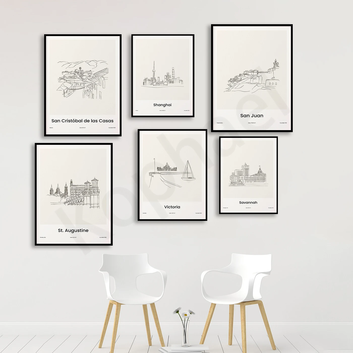 Santa Barbara Rio de Janeiro Salem Savannah Victoria Vancouver Tulum St. Augustine San Juan. Cities Travel Lines Map Poster