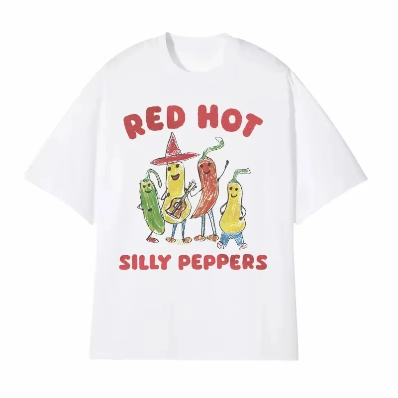 Vintage Sommerkleidung Red Hot Silly Peppers Lustiges Meme Design Druck T-Shirts Hochwertiges, lässiges, gemütliches, übergroßes T-Shirt für Kinder Image