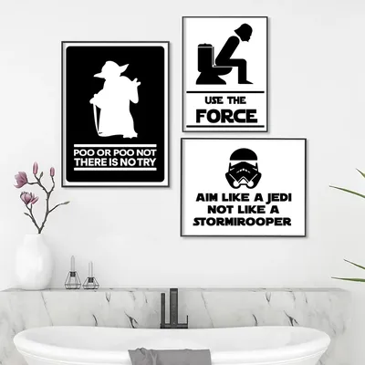 Funny Bathroom Sign Prints Poo or Poo Not Quote Poster Aim Like a Jedi Not Like a Stormtrooper Art Canvas Painting Toilet Decor